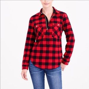 J. Crew Flannel Half Zip Shirt Jacket in Red and Black Buffalo Plaid Size XS